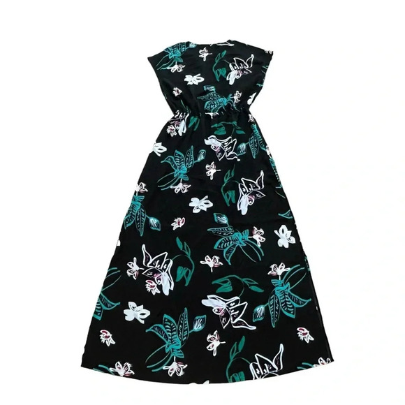 Halogen Black Green Floral Faux Wrap Maxi Dress Slit Short Sleeve Sz XS - Picture 2 of 10